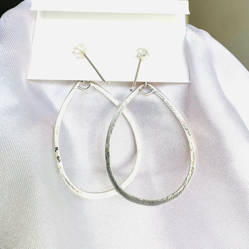 New Noa Zuman 925 Sterling Silver Textured Teardrop Dangle Earrings Handmade - Picture 3 of 9